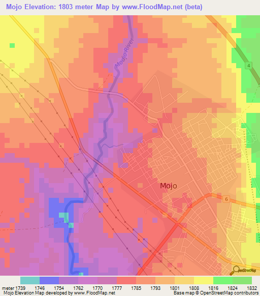 Mojo,Ethiopia Elevation Map