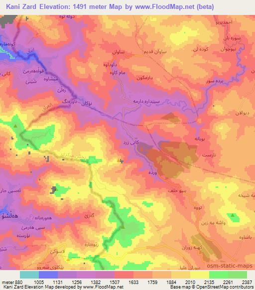 Kani Zard,Iran Elevation Map