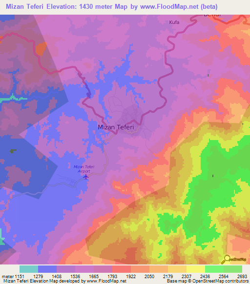 Mizan Teferi,Ethiopia Elevation Map