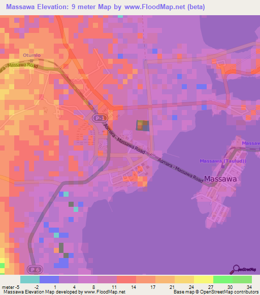Massawa,Eritrea Elevation Map