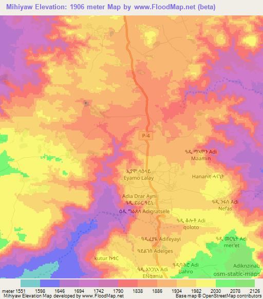 Mihiyaw,Eritrea Elevation Map