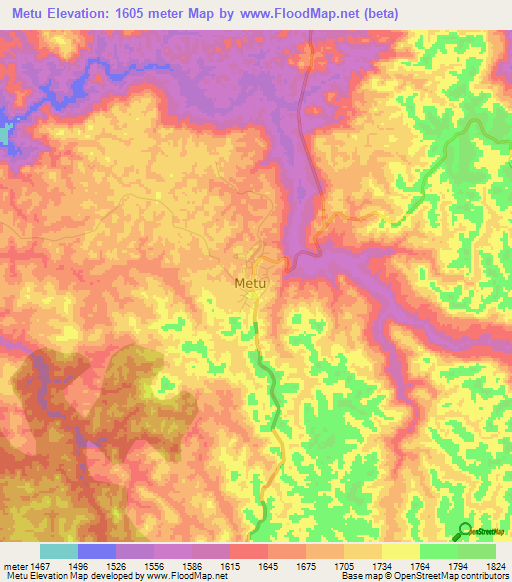 Metu,Ethiopia Elevation Map