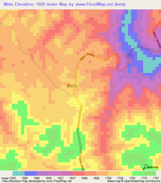 Metu,Ethiopia Elevation Map
