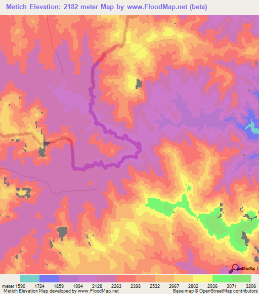 Metich,Eritrea Elevation Map
