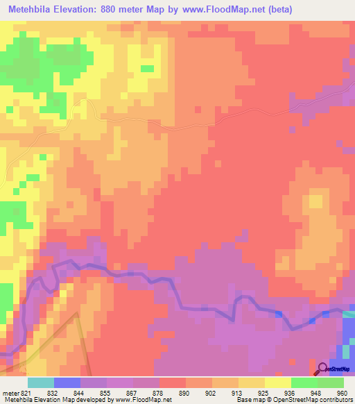 Metehbila,Ethiopia Elevation Map