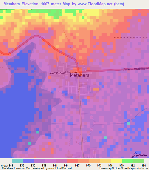 Metahara,Ethiopia Elevation Map