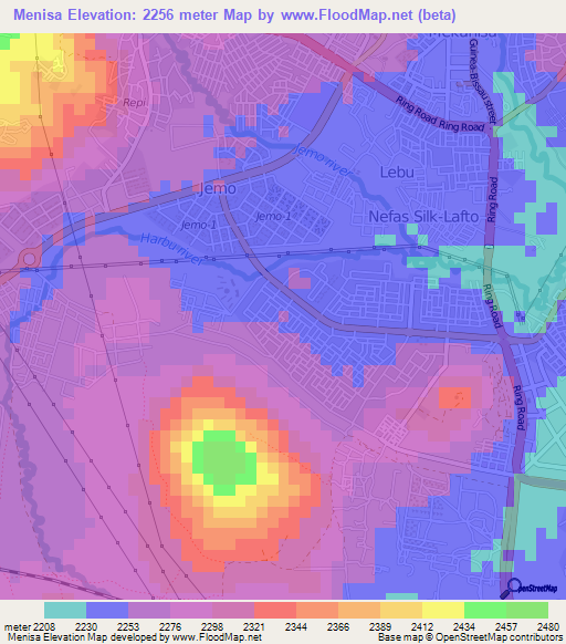 Menisa,Ethiopia Elevation Map