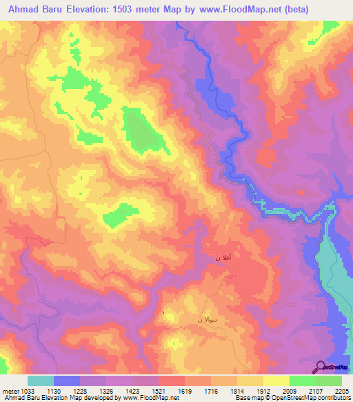 Ahmad Baru,Iran Elevation Map