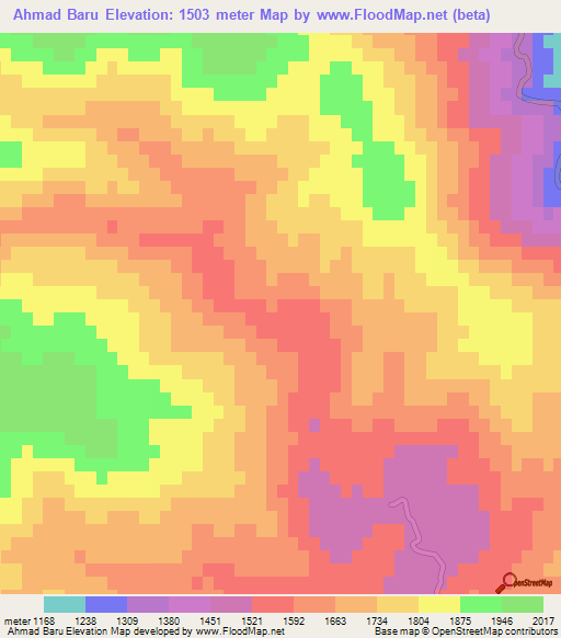 Ahmad Baru,Iran Elevation Map