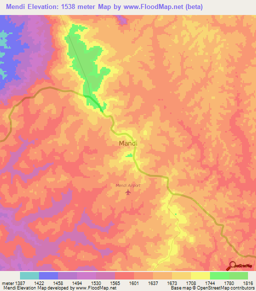 Mendi,Ethiopia Elevation Map