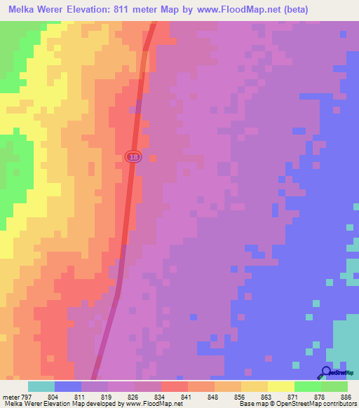 Melka Werer,Ethiopia Elevation Map