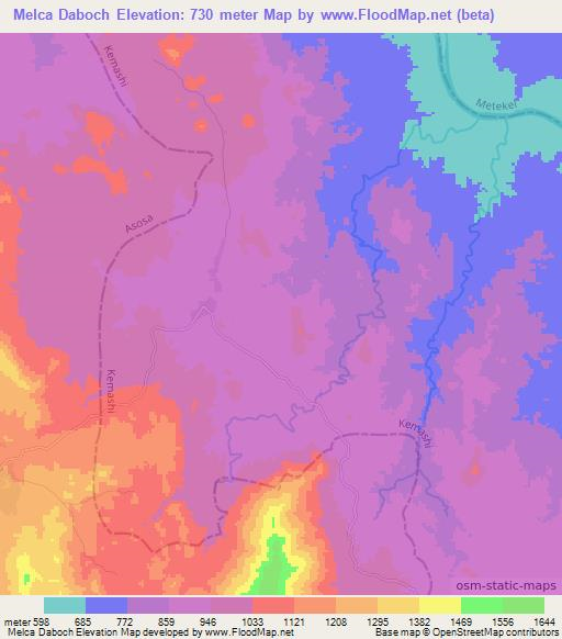 Melca Daboch,Ethiopia Elevation Map