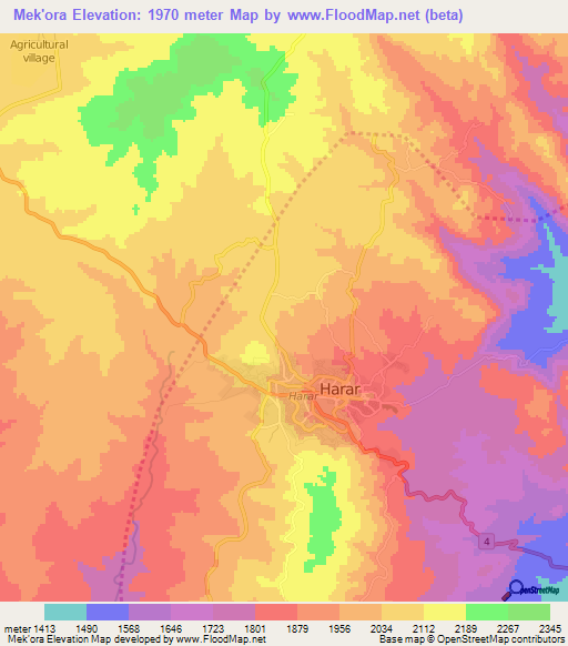 Mek'ora,Ethiopia Elevation Map