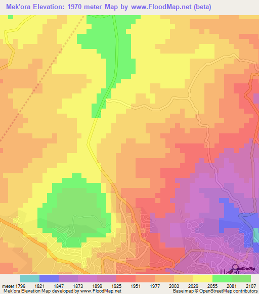 Mek'ora,Ethiopia Elevation Map