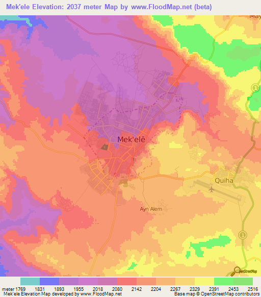 Mek'ele,Ethiopia Elevation Map