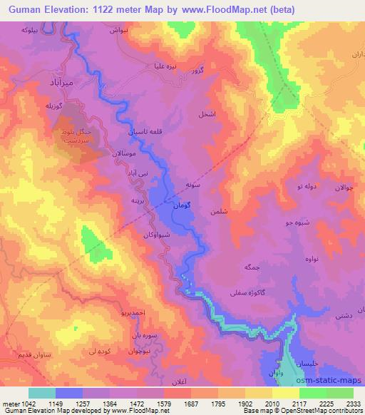 Guman,Iran Elevation Map