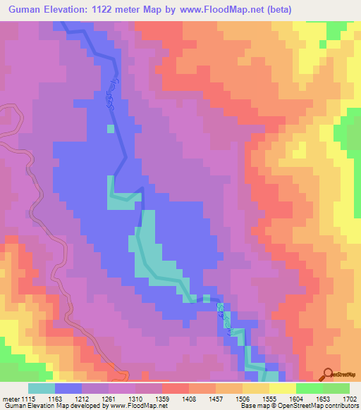 Guman,Iran Elevation Map