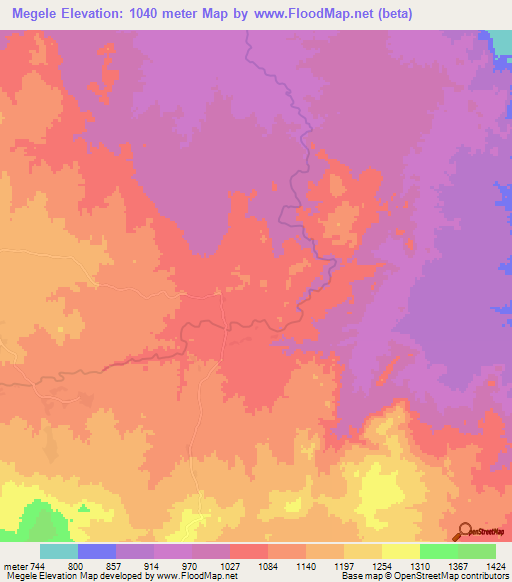 Megele,Ethiopia Elevation Map