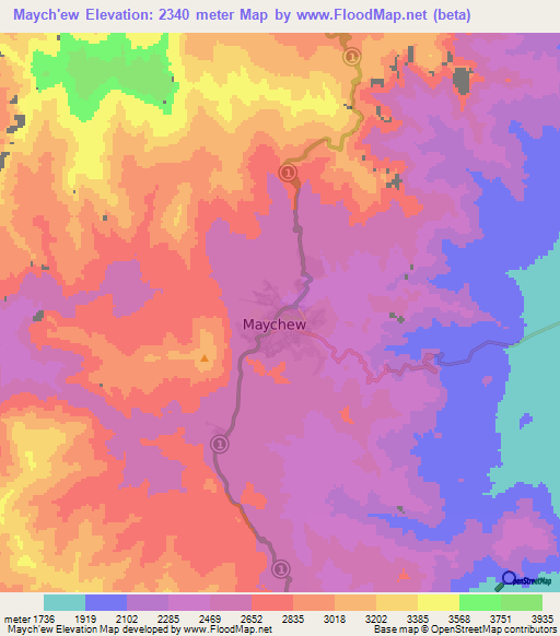 Maych'ew,Ethiopia Elevation Map