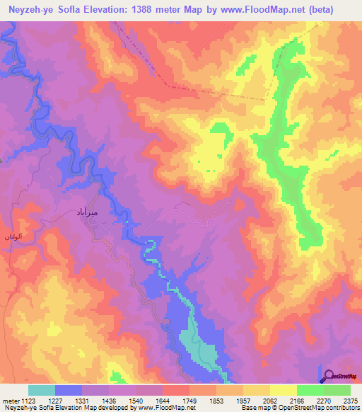 Neyzeh-ye Sofla,Iran Elevation Map