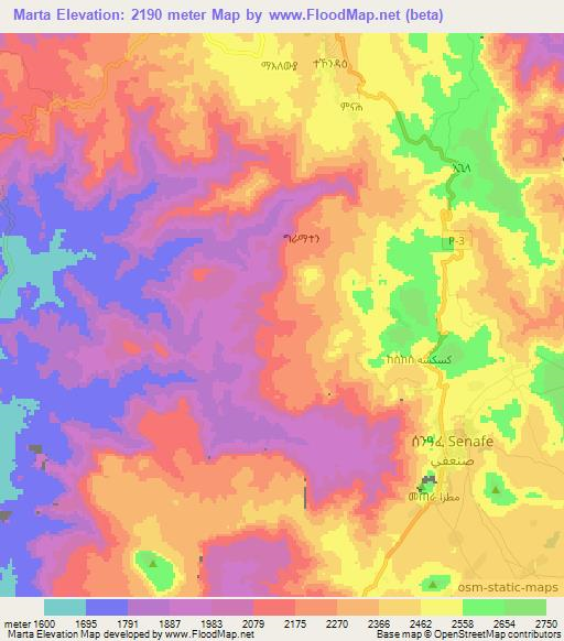 Marta,Eritrea Elevation Map