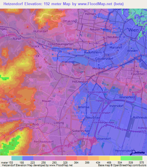 Hetzendorf,Austria Elevation Map
