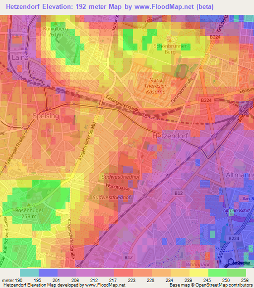 Hetzendorf,Austria Elevation Map