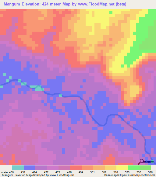 Mangum,Ethiopia Elevation Map