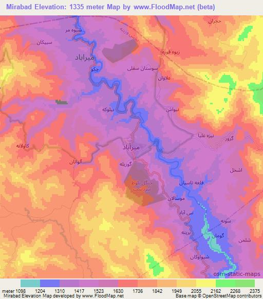 Mirabad,Iran Elevation Map