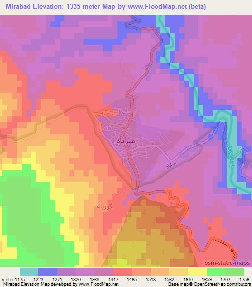 Mirabad,Iran Elevation Map