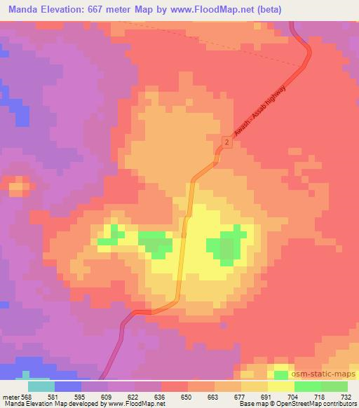 Manda,Ethiopia Elevation Map