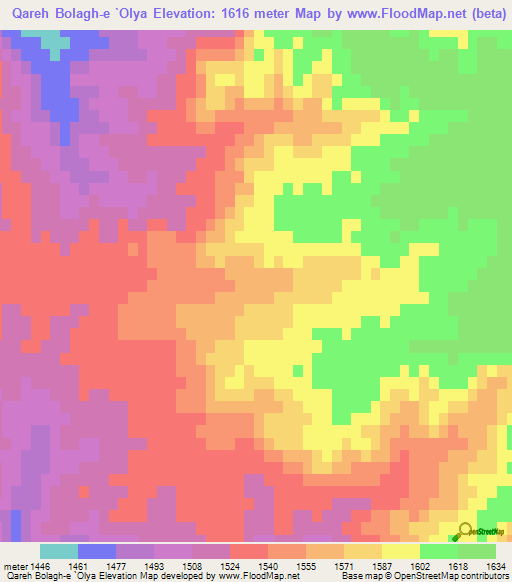 Qareh Bolagh-e `Olya,Iran Elevation Map