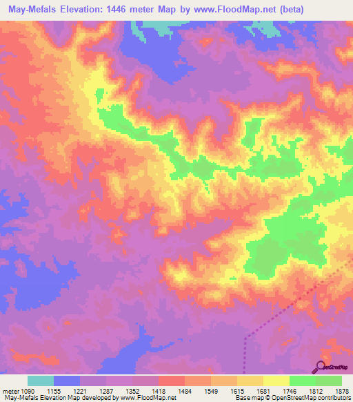 May-Mefals,Eritrea Elevation Map
