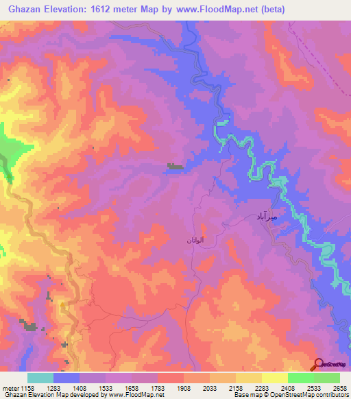 Ghazan,Iran Elevation Map