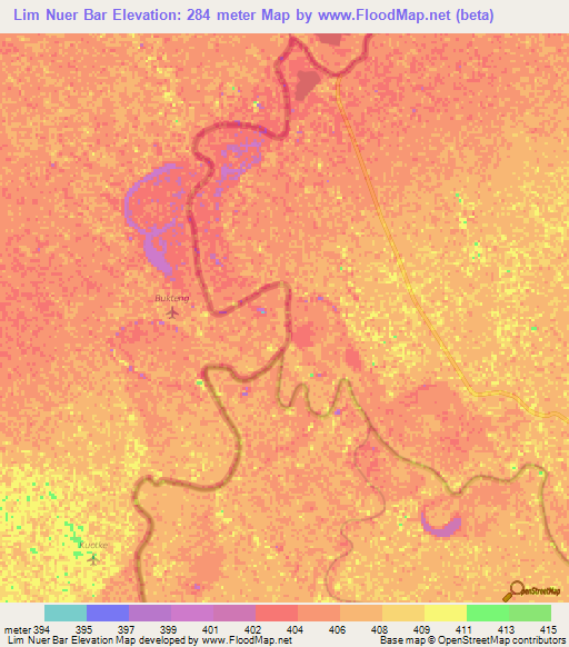 Lim Nuer Bar,Ethiopia Elevation Map