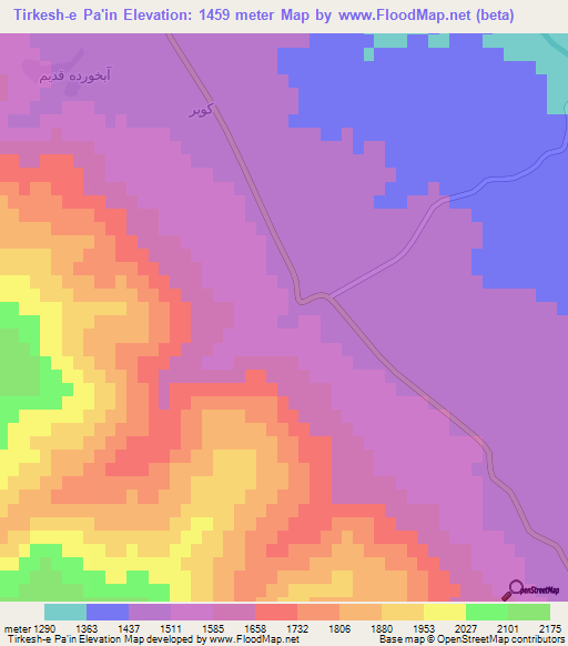Tirkesh-e Pa'in,Iran Elevation Map