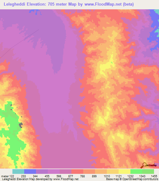 Lelegheddi,Ethiopia Elevation Map