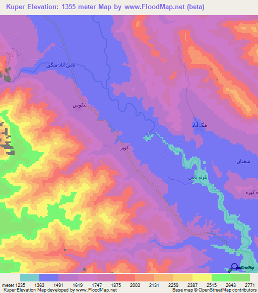 Kuper,Iran Elevation Map