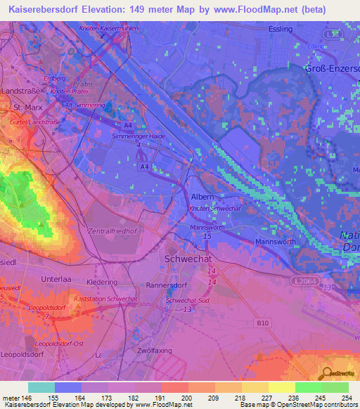 Kaiserebersdorf,Austria Elevation Map