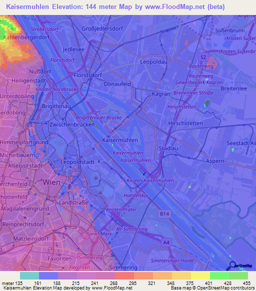 Kaisermuhlen,Austria Elevation Map