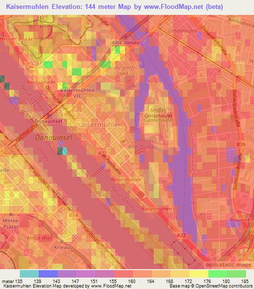 Kaisermuhlen,Austria Elevation Map