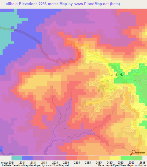 Lalibela,Ethiopia Elevation Map