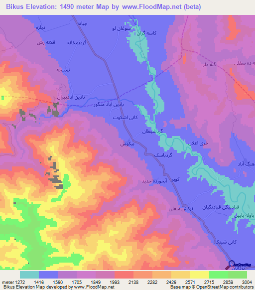 Bikus,Iran Elevation Map