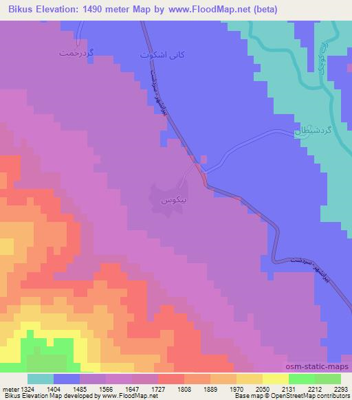 Bikus,Iran Elevation Map