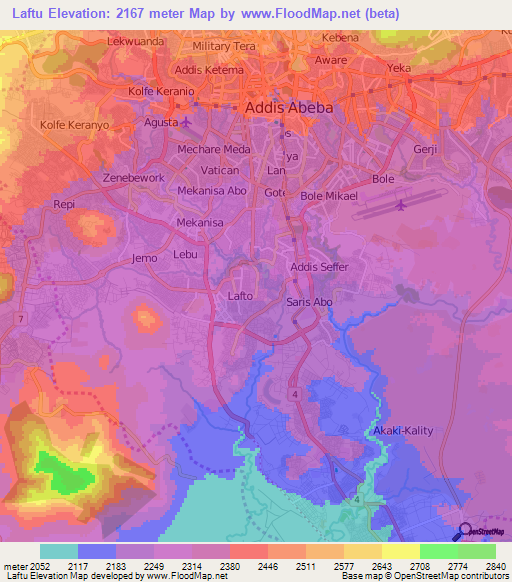 Laftu,Ethiopia Elevation Map