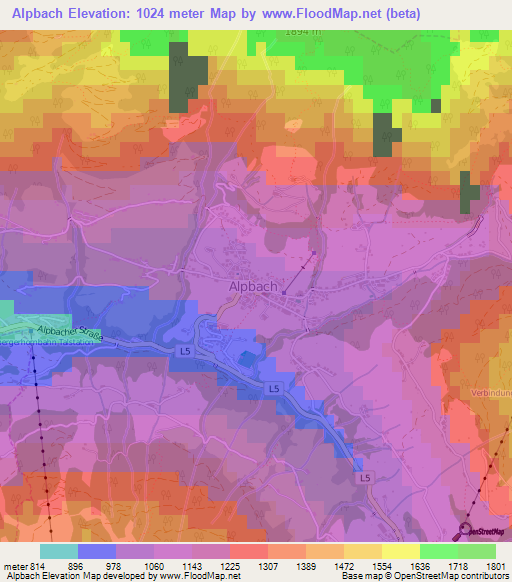 Alpbach,Austria Elevation Map