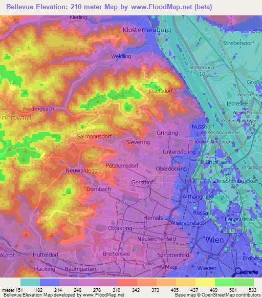Bellevue,Austria Elevation Map