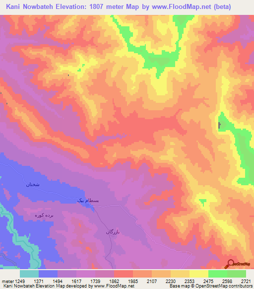 Kani Nowbateh,Iran Elevation Map