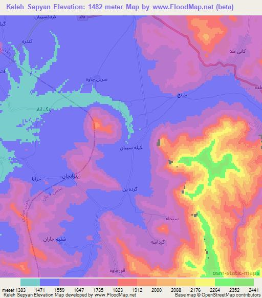 Keleh Sepyan,Iran Elevation Map