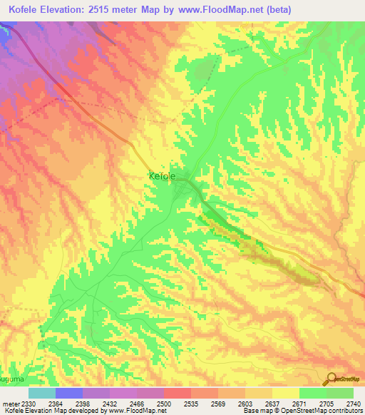 Kofele,Ethiopia Elevation Map